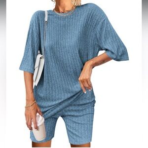 Amazon Blue Ribbed Shorts and Top Set